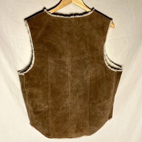 Mens Vintage STEER BRAND Suede Leather Sherpa Vest - Brown Size L Made in USA - Picture 2 of 16